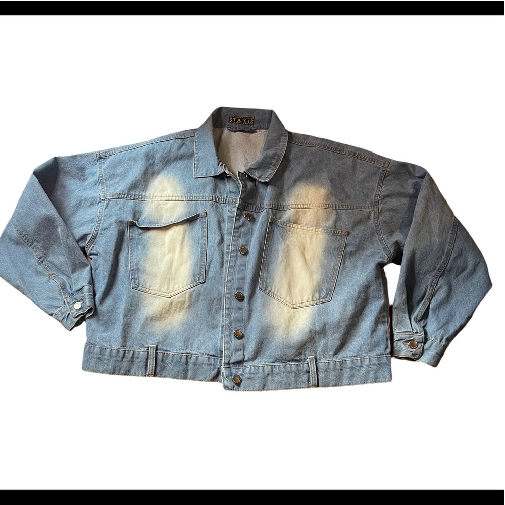 🌹Taxi oversized denim Light wash button up jean jacket plus size‎ 1x